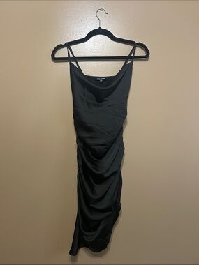 Steve Madden Black Satin Cowl Midi Slip Dress